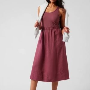 NWOT Athleta Tawny Rose Purple Baja Linen Midi Dress A-Line Ribbed Sz M